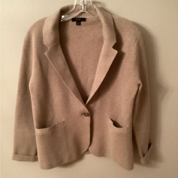J. CREW SIZE MEDIUM TAN CAMILLE  SWEATER BLAZER WOOL AW687 - Picture 2 of 8